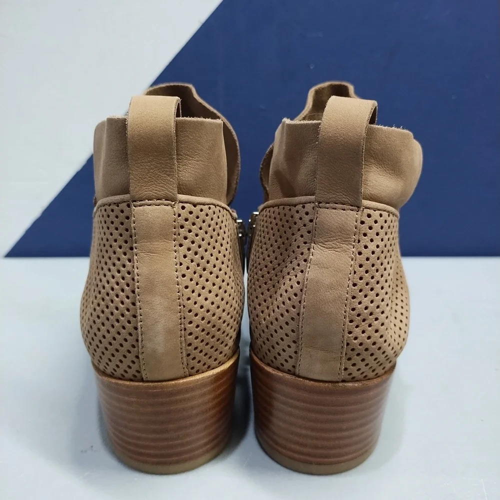 Via Spiga Tricia Ankle Booties Womens US 9 Brown Perforated Almond Toe Side Zip
